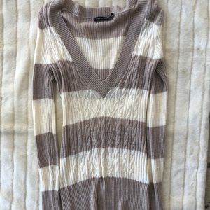 Tan and cream striped knit The Limited sweater medium